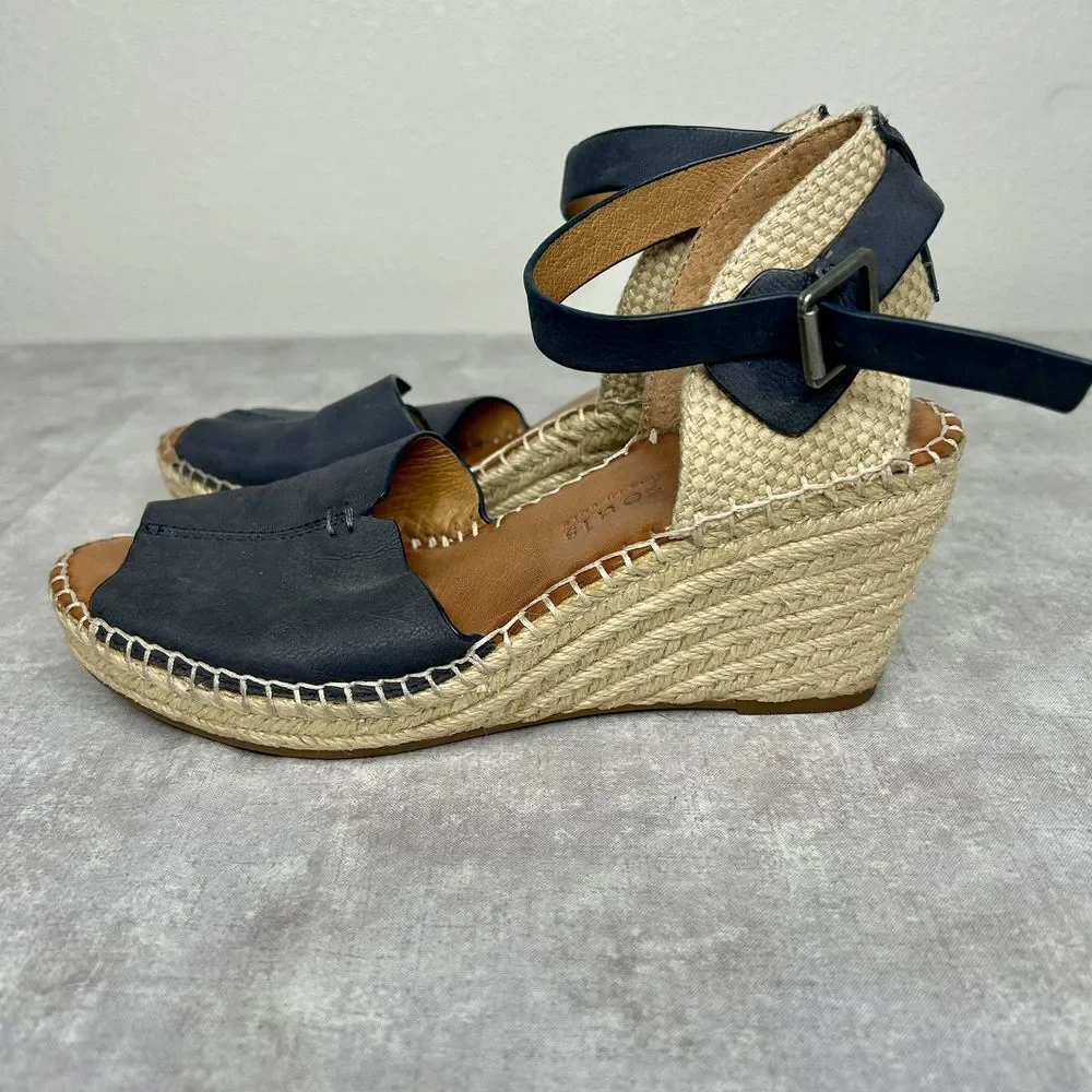 gentle souls Navy Espadrille Wedge Sandals